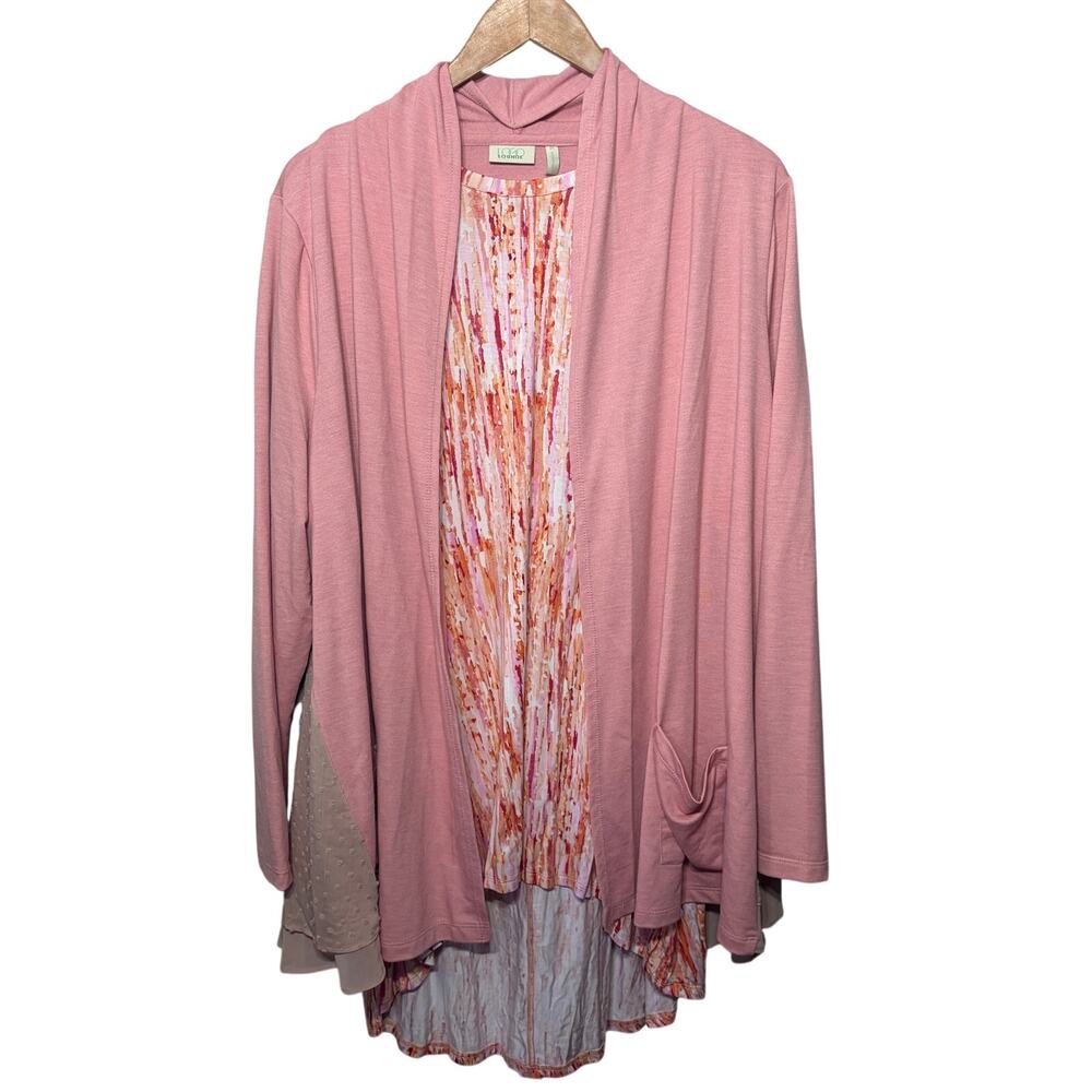 LOGO Layers Lounge Pink Abstract Tank Jacket 2 Pc Set Knit Drapey Dressy 1X